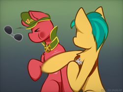 Size: 1024x768 | Tagged: safe, artist:zeroonesunray, hitch trailblazer, sprout cloverleaf, earth pony, pony, g5, my little pony: a new generation, duo, male, meme, slap, stallion, will smith, will smith slapping chris rock