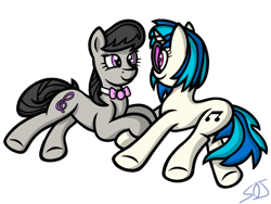 Size: 1024x768 | Tagged: safe, artist:spinoffjoe, dj pon-3, octavia melody, vinyl scratch, earth pony, pony, unicorn, g4, duo, female, lesbian, looking at each other, looking at someone, ship:scratchtavia, shipping, simple background, smiling, transparent background
