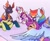 Size: 998x827 | Tagged: safe, artist:paintedsnek, pharynx, pipp petals, rainbow dash, scootaloo, thorax, zipp storm, changedling, changeling, pegasus, pony, g4, g5, my little pony: a new generation, brothers, changedling brothers, female, filly, foal, headlock, hug, king thorax, laughing, lying down, male, mare, prince pharynx, royal sisters (g5), siblings, sisters, sweat, sweatdrop, winghug, wings