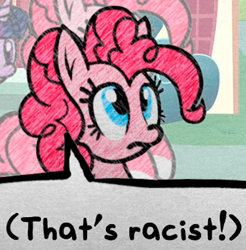 Size: 574x583 | Tagged: safe, artist:tridashie, derpibooru exclusive, pinkie pie, earth pony, pony, g4, cropped, female, friday night funkin', implied racism, mare, meme, that's racist