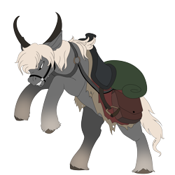 Size: 2500x2500 | Tagged: safe, artist:brainiac, pony, saddle arabian, ambiguous gender, elden ring, high res, horn, horns, ponified, simple background, solo, tack, torrent (elden ring), transparent background, unshorn fetlocks