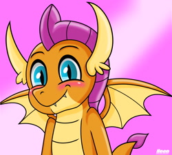 Size: 2348x2117 | Tagged: safe, artist:neondragon, smolder, dragon, g4, blushing, cute, cute little fangs, dragoness, fangs, female, high res, looking at you, smolderbetes, solo