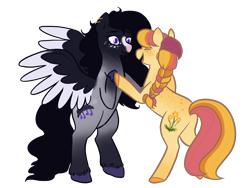 Size: 2224x1668 | Tagged: safe, artist:ganseyiii, artist:howdyhorsey, oc, oc only, earth pony, pegasus, pony, bipedal, braid, butt, duo, female, mare, plot, simple background, transparent background