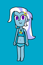 Size: 528x786 | Tagged: safe, artist:prabowomuhammad23, trixie, equestria girls, equestria girls specials, g4, my little pony equestria girls: better together, my little pony equestria girls: forgotten friendship, clothes, female, simple background, solo, swimsuit, teal background, trixie's beach shorts swimsuit