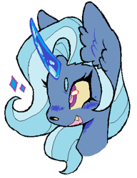 Size: 640x832 | Tagged: safe, artist:alicornfluttershy, trixie, pony, unicorn, g4, colored horn, cute, cute little fangs, fangs, horn, simple background, solo, white background