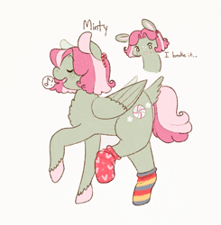 Size: 1015x1035 | Tagged: safe, artist:arimabari, minty, pegasus, pony, g3, clothes, simple background, socks, solo, striped socks, that pony sure does love socks, white background