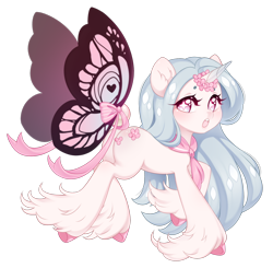 Size: 1944x1902 | Tagged: safe, artist:miioko, oc, oc only, pony, butterfly wings, commission, eyelashes, female, hoof fluff, mare, simple background, solo, transparent background, unshorn fetlocks, wings, ych result