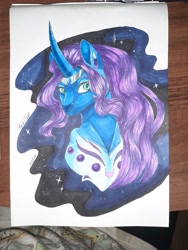 Size: 3024x4032 | Tagged: safe, artist:stormcloud-yt, princess luna, pony, unicorn, g4, bust, female, high res, looking at you, mare, redesign, smiling, smiling at you, solo, traditional art