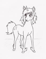 Size: 600x771 | Tagged: safe, artist:shadobabe, oc, oc only, oc:hazel, pony, unicorn, horn, lineart, monochrome, simple background, solo, unicorn oc, white background