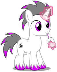 Size: 3080x3880 | Tagged: safe, artist:strategypony, oc, oc only, oc:haze rad, pony, unicorn, colt, drinking, foal, glowing, glowing horn, high res, highlights, horn, magic, magic aura, male, purple eyes, simple background, soda can, solo, telekinesis, transparent background, unicorn oc, unshorn fetlocks