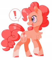 Size: 1792x2048 | Tagged: safe, artist:pastacrylic, pinkie pie, earth pony, pony, g4, chest fluff, coat markings, exclamation point, simple background, socks (coat markings), solo, turned head, white background