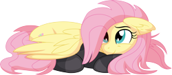 Size: 9969x4352 | Tagged: safe, artist:cyanlightning, fluttershy, pegasus, pony, .svg available, absurd resolution, clothes, cute, daaaaaaaaaaaw, ear fluff, female, lying down, mare, prone, shyabetes, simple background, socks, solo, striped socks, transparent background, vector, weapons-grade cute