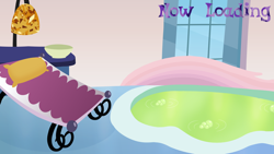 Size: 4096x2304 | Tagged: safe, artist:candy meow, legends of equestria, crystal empire, crystal kingdom, crystal spa, loading screen, no pony, pillow, spa, window