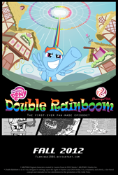 Size: 2700x4000 | Tagged: safe, artist:flamingo1986, pinkie pie, rainbow dash, twilight sparkle, earth pony, pegasus, pony, unicorn, double rainboom, g4, 2012, animatic, artifact, brony history, female, golden oaks library, high res, mare, meme, my little pony logo, nostalgia, ponyville, poster, promotional art, rainbow trail, sonic rainboom, trollface, unicorn twilight, wings