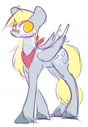 Size: 1269x1836 | Tagged: safe, artist:manicpanda, derpy hooves, pegasus, pony, g4, bandaid, bandaid on nose, coat markings, dappled, female, full body, looking at you, mare, neckerchief, no pupils, red bandana, simple background, sketch, solo, unshorn fetlocks, white background