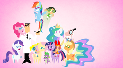 Size: 3282x1826 | Tagged: safe, artist:silentazrael, applejack, fluttershy, pinkie pie, princess celestia, rainbow dash, rarity, spike, twilight sparkle, dragon, pony, unicorn, double rainboom, g4, blossom (powerpuff girls), bubbles (powerpuff girls), buttercup (powerpuff girls), crossover, mane seven, mane six, mayor of townsville, pointy ponies, professor utonium, the powerpuff girls, unicorn twilight