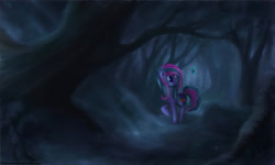 Size: 2000x1196 | Tagged: safe, artist:alicekvartersson, butterfly, earth pony, pony, crepuscular rays, dark forest, forest, solo