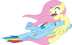 Size: 4739x3000 | Tagged: safe, artist:aqua-pony, artist:hawk9mm, fluttershy, rainbow dash, pegasus, pony, daring don't, g4, duo, eyes closed, female, flying, mare, simple background, transparent background, vector, wide eyes