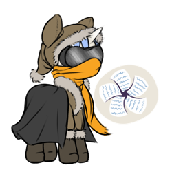 Size: 1536x1536 | Tagged: safe, artist:multiverseequine, derpibooru exclusive, oc, oc only, oc:iglis melte, pony, unicorn, boots, cloak, clothes, coat, colt, cutie mark, foal, full body, goggles, hat, horn, jacket, male, santa hat, scarf, shoes, simple background, solo, transparent background, unicorn oc, warm, winter outfit