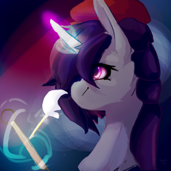 Size: 2160x2160 | Tagged: safe, artist:rainsketch, onyx, pony, unicorn, g5, bust, female, hat, high res, mare, solo