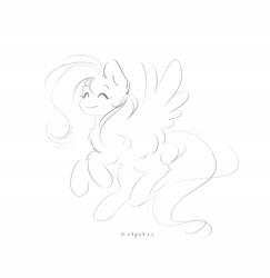 Size: 1993x2048 | Tagged: safe, artist:katputze, fluttershy, pegasus, pony, g4, cute, eyes closed, grayscale, monochrome, shyabetes, signature, simple background, sketch, smiling, solo, white background