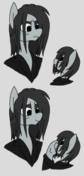 Size: 1640x3446 | Tagged: safe, artist:legendoflink, oc, oc:not important, pony, angry, boop, bust, clothes, hatred, hatred (game), long mane, ponified, rule 63, self paradox, self ponidox, self-boop, simple background, smiling, trenchcoat
