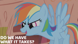Size: 1280x720 | Tagged: safe, edit, edited screencap, editor:quoterific, screencap, rainbow dash, pegasus, pony, dragonshy, g4, season 1, female, flying, golden oaks library, mare, open mouth, open smile, smiling, solo, spread wings, text, wings