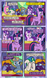 Size: 1920x3169 | Tagged: safe, artist:alexdti, fluttershy, starlight glimmer, twilight sparkle, oc, oc:brainstorm (alexdti), oc:purple creativity, oc:star logic, alicorn, pegasus, pony, unicorn, comic:quest for friendship, g4, comic, crossed hooves, crying, dialogue, ears back, female, floppy ears, folded wings, frown, glasses, grammar error, gritted teeth, high res, hooves on face, horn, looking at each other, looking at someone, male, mare, open mouth, pegasus oc, raised eyebrow, raised hoof, sad, speech bubble, stallion, thinking, twilight sparkle (alicorn), twilight's castle, unicorn oc, wings