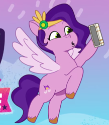 Size: 365x421 | Tagged: safe, screencap, pipp petals, pegasus, pony, g5, my little pony: tell your tale, spoiler:g5, spoiler:my little pony: tell your tale, cellphone, cropped, female, mare, phone, selfie, smartphone, solo