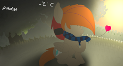 Size: 7572x4080 | Tagged: safe, artist:fededash, oc, oc only, oc:fededash, pegasus, pony, clothes, crepuscular rays, eyes closed, happy, heart, pegasus oc, scarf, shadow, sitting, solo, striped scarf, sun, tree