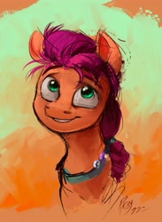 Size: 3486x4772 | Tagged: safe, artist:rigbyh00ves, sunny starscout, earth pony, pony, g5, absurd resolution, bust, female, looking at you, mare, pin, portrait, smiling, solo