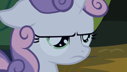 Size: 1920x1080 | Tagged: safe, screencap, sweetie belle, pony, unicorn, g4, season 2, sisterhooves social, female, filly, floppy ears, foal, frown, narrowed eyes, reaction image, solo, sweetie belle is not amused, unamused