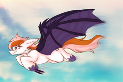 Size: 400x267 | Tagged: artist needed, source needed, safe, oc, oc only, oc:night shade, bat pony, claws, flying, membranous wings, solo, spread wings, wings