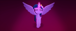 Size: 1920x808 | Tagged: safe, screencap, twilight sparkle, alicorn, pony, g4, my little pony: the movie, female, glowing, glowing horn, horn, jewelry, majestic, mare, meditating, meditation, solo, spread wings, twilight sparkle (alicorn), wings