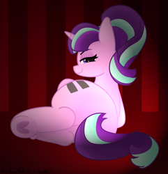 Size: 3475x3611 | Tagged: safe, artist:pabbley, artist:rainbowšpekgs, starlight glimmer, pony, unicorn, g4, butt, dock, equal cutie mark, female, frog (hoof), glimmer glutes, high res, hooves, looking at you, looking back, looking back at you, lying down, mare, on side, plot, rear view, s5 starlight, smiling, smirk, smug, solo, tail, thick, underhoof