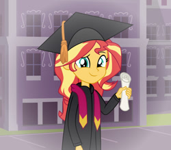 Size: 1024x896 | Tagged: safe, artist:emeraldblast63, sunset shimmer, comic:the tale of two sunsets, equestria girls, g4, canterlot high, cute, female, graduation, shimmerbetes, solo, story included