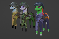 Size: 740x492 | Tagged: safe, artist:markerlight, oc, oc:wandering sunrise, equestria at war mod, assault rifle, belt, boots, camouflage, clothes, gun, hearts of iron 4, helmet, leather straps, medallion, military uniform, model, red typhoon, rifle, shoes, soldier, uniform, weapon