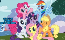 Size: 800x500 | Tagged: safe, edit, edited screencap, screencap, trixie, g4, cute, diatrixes, mane six opening poses, photobomb, photobombing trixie