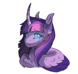 Size: 3145x3000 | Tagged: safe, artist:venommocity, twilight sparkle, alicorn, pony, g4, alternate design, colored wings, curved horn, headcanon in the description, high res, horn, simple background, slit pupils, solo, transparent background, twilight sparkle (alicorn), two toned wings, wings
