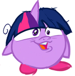 Size: 1443x1458 | Tagged: safe, artist:creamyogurt, edit, twilight sparkle, pony, puffball, a trivial pursuit, g4, crossover, faic, female, kirby, kirby (series), kirby twilight, kirbyfied, nightmare fuel, not salmon, simple background, solo, species swap, transparent background, twilight snapple, wat