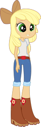 Size: 509x1566 | Tagged: safe, artist:assassins-creed1999, apple bloom, applejack, equestria girls, g4, 2015, blonde, blonde hair, bow, clothes, denim, denim shorts, palette swap, recolor, shoes, shorts, simple background, solo, tan skin, transparent background