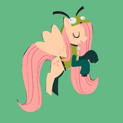 Size: 2048x2048 | Tagged: safe, artist:cyberspit, fluttershy, pegasus, pony, antonymph, cutiemarks (and the things that bind us), g4, clothes, eyes closed, fluttgirshy, gir, green background, high res, hoodie, invader zim, simple background, solo, vylet pony