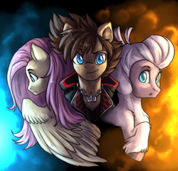 Size: 2600x2500 | Tagged: safe, artist:not-ordinary-pony, fluttershy, pom (tfh), fanfic:kingdom hearts of harmony, them's fightin' herds, g4, commission, community related, high res, kingdom hearts, kingdom hearts of harmony, sora