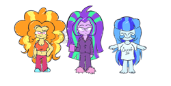 Size: 3720x1880 | Tagged: safe, artist:iceflower99, adagio dazzle, aria blaze, sonata dusk, equestria girls, g4, barefoot, belly button, breasts, busty adagio dazzle, clothes, coffee, coffee mug, cute, doodle, feet, female, happy, height difference, looking at you, morning ponies, mug, pajamas, simple background, sketch, slippers, smiling, sonatabetes, the dazzlings, twintails, white background