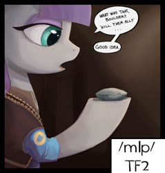 Size: 1500x1571 | Tagged: safe, boulder (g4), maud pie, earth pony, pony, g4, /mlp/, /mlp/ tf2 general, 4chan, crossover, dialogue, duo, female, heavy weapons guy, open mouth, pet rock, speech bubble, talking, team fortress 2