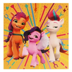 Size: 600x600 | Tagged: safe, pipp petals, sunny starscout, zipp storm, earth pony, pegasus, pony, g5, my little pony: a new generation, official, 2d, 3d, bag, braid, confident, cyrillic, excited, female, happy, heart, hoof fluff, horseshoes, looking at you, mare, merchandise, mosaic, numbers, pipp is short, prototype, raised hoof, red eyes, red-eyed pipp, royalty, russian, shiny, siblings, sisters, smiling, smug, smugzipp, sparkles, thunderbolt, walking