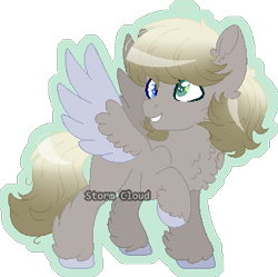 Size: 337x335 | Tagged: safe, artist:stormcloud-yt, oc, oc only, pegasus, pony, base used, chest fluff, colored wings, ear fluff, grin, looking back, male, offspring, parent:derpy hooves, parent:doctor whooves, parents:doctorderpy, pegasus oc, simple background, smiling, stallion, transparent background, two toned wings, wings