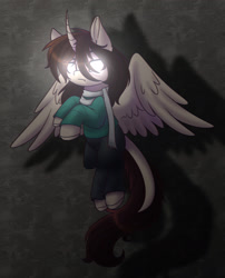 Size: 2097x2601 | Tagged: safe, artist:stormcloud-yt, oc, oc only, alicorn, pony, alicorn oc, base used, clothes, female, flying, frown, glowing, glowing eyes, high res, horn, mare, solo, wings