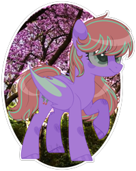 Size: 2452x3077 | Tagged: safe, artist:stormcloud-yt, oc, oc only, bat pony, pony, base used, bat pony oc, bat wings, cherry blossoms, cherry tree, eyelashes, female, flower, flower blossom, high res, hoof polish, mare, raised hoof, simple background, smiling, solo, transparent background, tree, wings