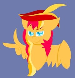 Size: 1280x1332 | Tagged: safe, artist:just-a-little-artblog, oc, oc only, pegasus, pony, bust, dreamworks face, hat, male, pegasus oc, pirate hat, simple background, smiling, smirk, solo, stallion, wing gesture, wing hands, wings